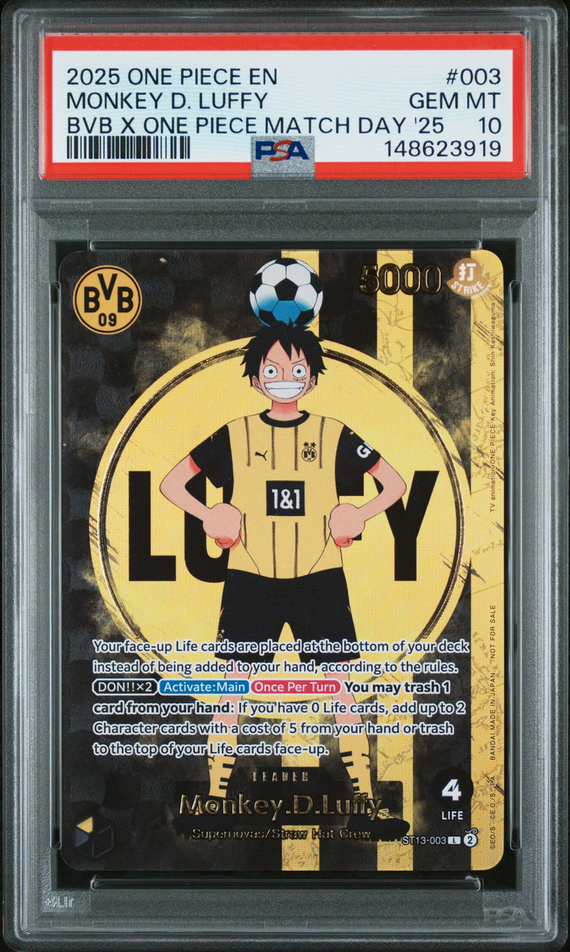 2025 One Piece X Bvb Collaboration Promo Match Day Monkey D. Luffy #ST13-003 PSA 10