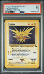 1999 Pokemon Fossil Holo Corrected Zapdos #15 PSA 7