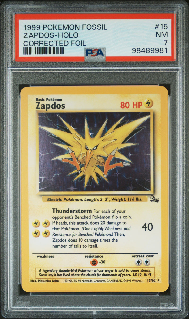 Pokémon Fossil Zapdos Corrected Foil #15/62 PSA 7