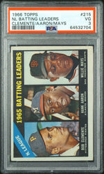 1966 Topps Nl Batting Leaders Hank Aaron/Roberto Clemente/Willie Mays #215 PSA 3