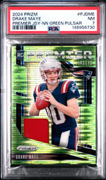 2024 Panini Prizm Neon Green Pulsar Disco Prizm Drake Maye #PJ-DME PSA 7