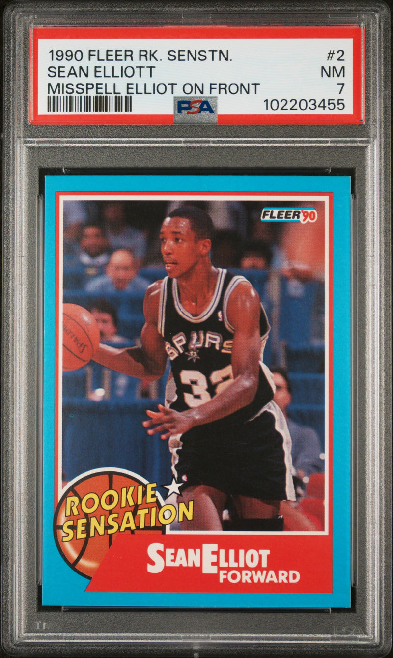 1990 Fleer Rookie Sensations Sean Elliott Uer/(Misspelled Elliot On Card Front) #2 PSA 7