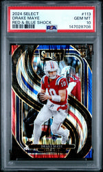2024 Panini Select Premier Level Red and Blue Shock Drake Maye #113 PSA 10