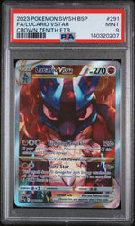 2023 Pokemon Sword and Shield Black Star Promo Crown Zenith Elite Trainer Box Lucario Vstar #291 PSA 9