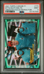 2021 Topps Chrome Formula 1 Green Raywave Refractor Lewis Hamilton/Toto Wolff/Valtteri Bottas #172 PSA 9