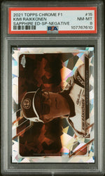 2021 Topps Chrome Sapphire Formula 1 Negative Refractors Kimi Raikkonen #15 /100 PSA 8