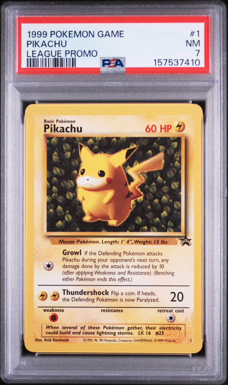 1999 Pokemon Wizards of the Coast Black Star Promo Pokemon League Pikachu #1 PSA 7