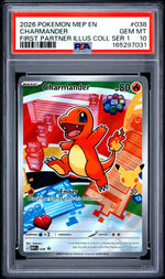 2026 Pokemon Black Star Mega Evolution First Partner Illustration Collection 30th Anniversary Series 1 Charmander #038 PSA 10