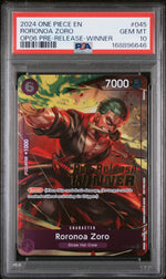 2024 One Piece Promo Wings of the Captain Prerelease Winner Roronoa Zoro #P045 PSA 10