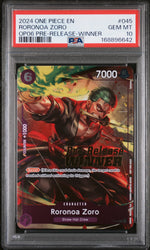 2024 One Piece Promo Wings of the Captain Prerelease Winner Roronoa Zoro #P045 PSA 10