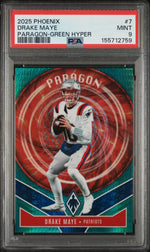 2025 Panini Phoenix Paragon Green Hyper Drake Maye #7 /99 PSA 9
