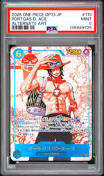 2025 One Piece Carrying On His Will Japanese Alternate Art Portgas D. Ace #OP13-119 PSA 9