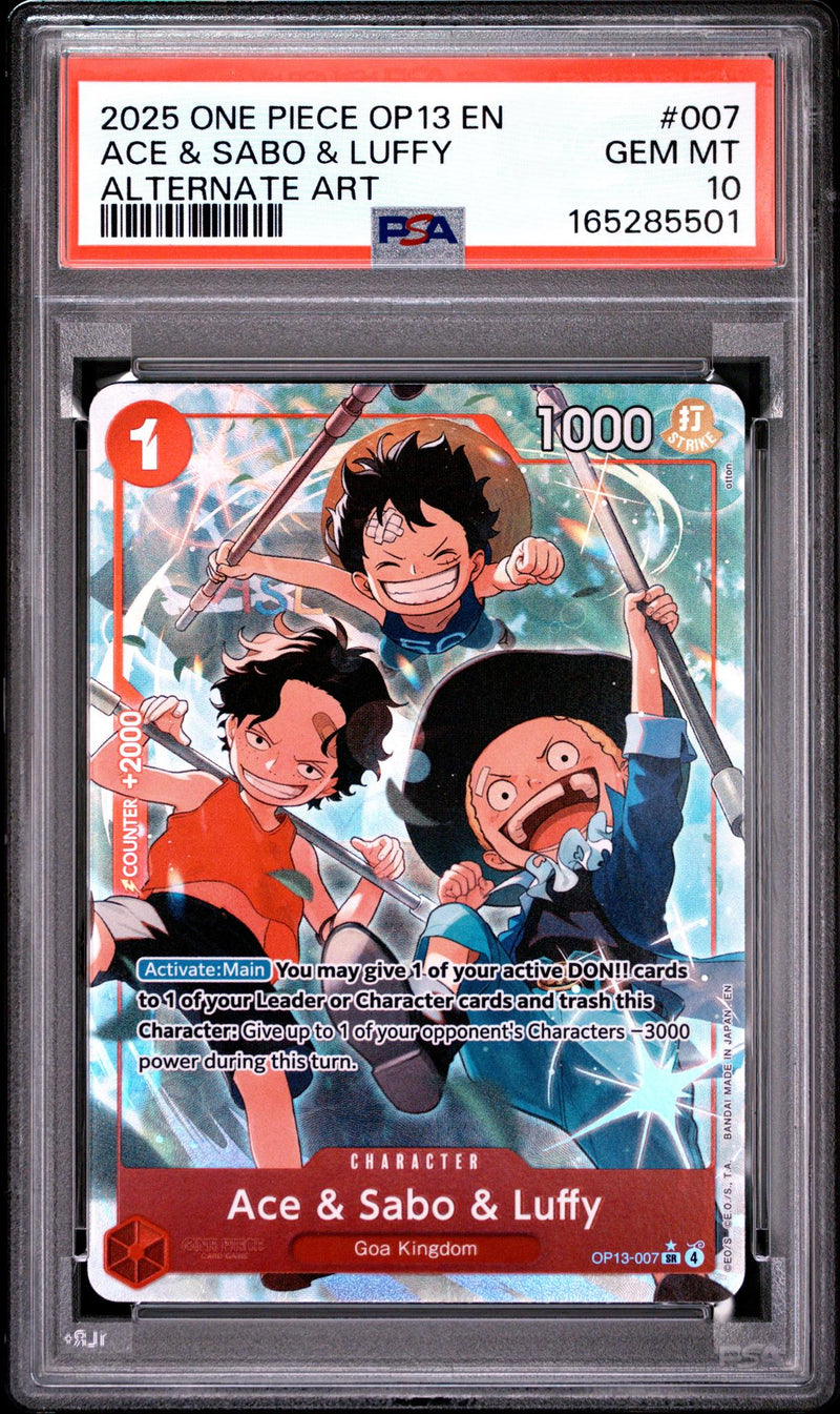 2025 One Piece Carrying On His Will Alternate Art Ace/Luffy/Sabo #OP13007 PSA 10