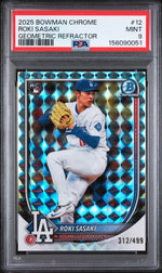 2025 Bowman Chrome Geometric Refractor Roki Sasaki #12 /499 PSA 9