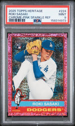 2025 Topps Heritage Chrome Pink Sparkle Refractor Roki Sasaki #224 PSA 9