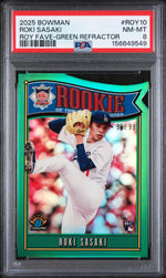 2025 Bowman Rookie of the Year Favorites Green Refractor Roki Sasaki #ROY10 PSA 8