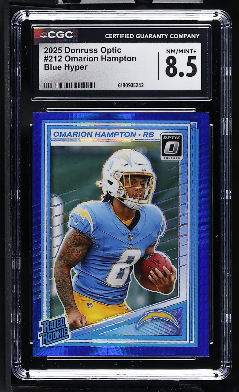 2025 Donruss Optic #212 Omarion Hampton Blue Hyper CGC 8.5