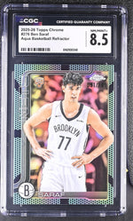 2025 Topps Chrome #276 Ben Saraf Aqua Basketball Refractor /99 CGC 8.5