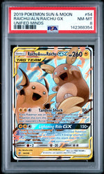 2019 Pokemon Sun and Moon Unified Minds Alolan Raichu/Raichu Gx #54 PSA 8