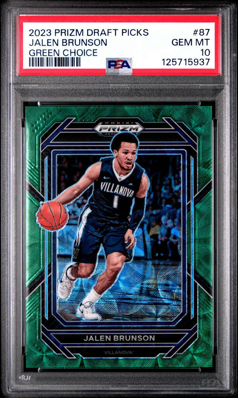 2023 Panini Prizm Draft Picks Green Choice Jalen Brunson #87 /8 PSA 10