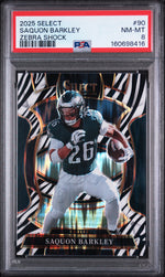 2025 Select Prizm Zebra Shock Saquon Barkley #90 PSA 8