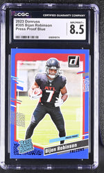2023 Panini Donruss Bijan Robinson #305 Rated Rookie Press Proof Blue CGC 8.5