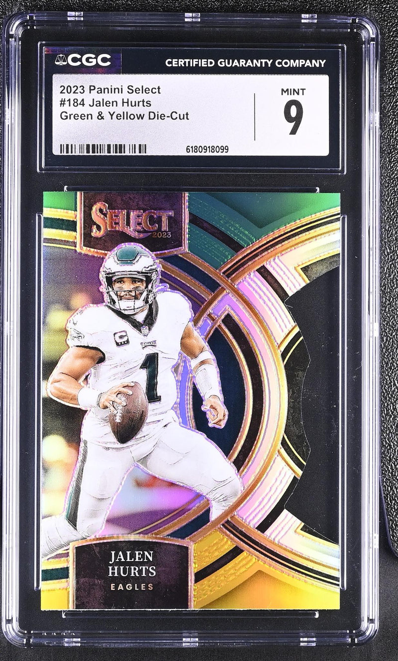 2023 Panini Select Jalen Hurts #184 Green & Yellow Die-Cut CGC 9