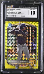 2025 Bowman Chrome Prospects Leo De Vries Yellow Geometric Refractor #BCP-204 /75 CGC 10