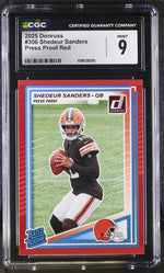 2025 Panini Donruss Shedeur Sanders #306 Rookie Press Proof Red CGC 9