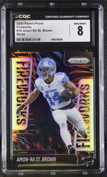 2025 Panini Prizm Fireworks Amon-Ra St. Brown #16 Silver CGC 8
