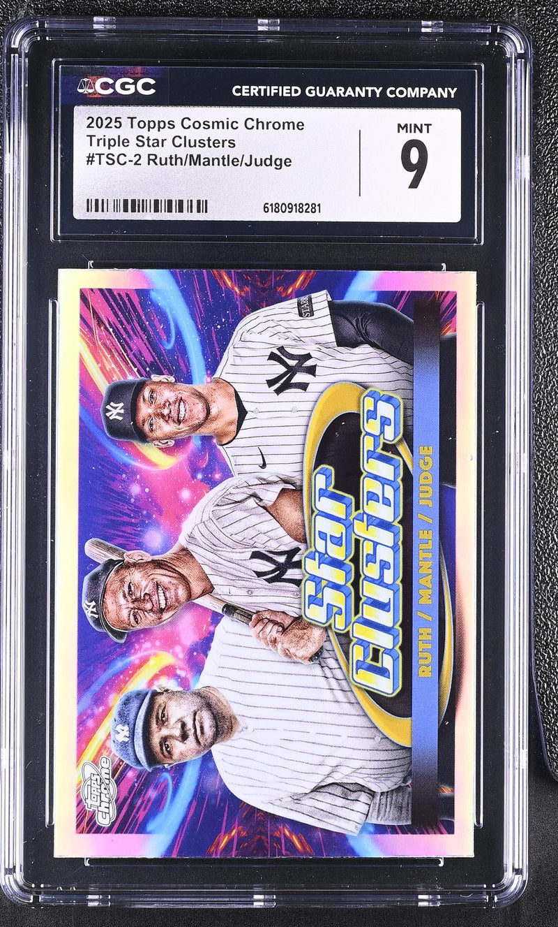 2025 Topps Cosmic Chrome Triple Star Clusters Babe Ruth, Mickey Mantle, Aaron Judge #TSC-2 CGC 9
