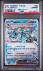2025 Pokemon Scarlet and Violet Prismatic Evolutions Surprise Box Exclusive Vaporeon Ex #023 PSA 10