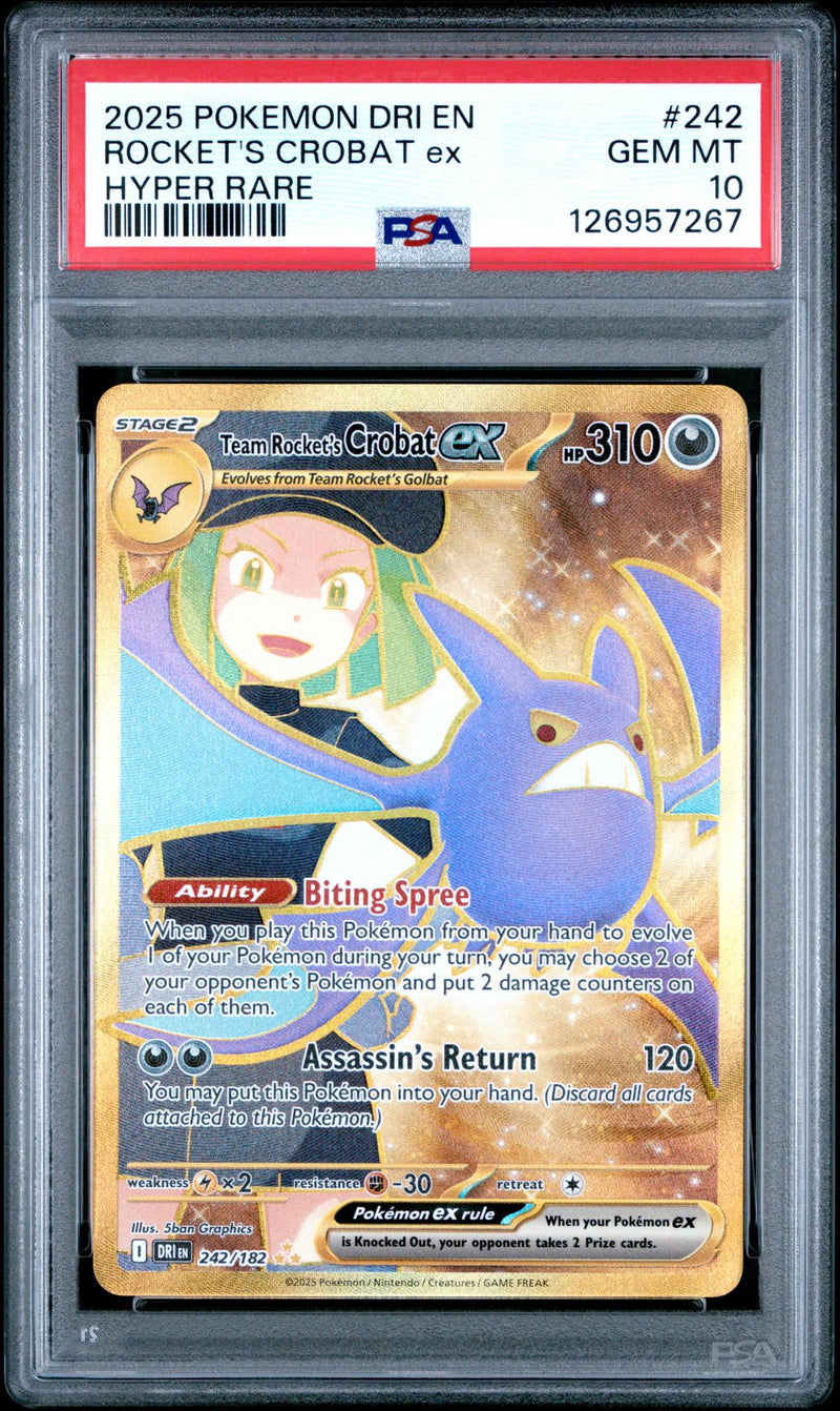 2025 Pokemon Scarlet and Violet Destined Rivals Hyper Rare Team Rocket's Crobat Ex #242 PSA 10