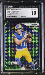 2025 Panini Mosaic Epic Performers Green Puka Nacua #7 CGC 10