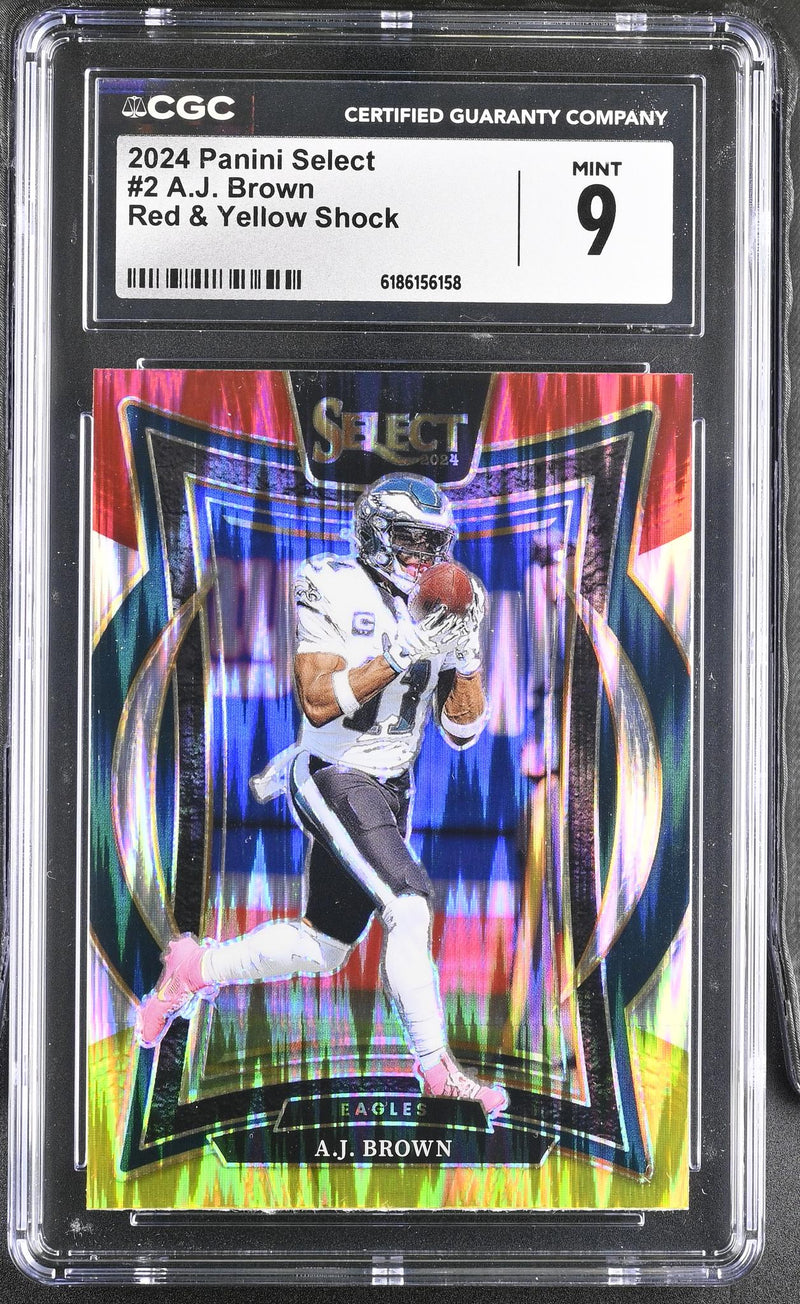 2024 Panini Select A.J. Brown #2 Red & Yellow Shock CGC 9