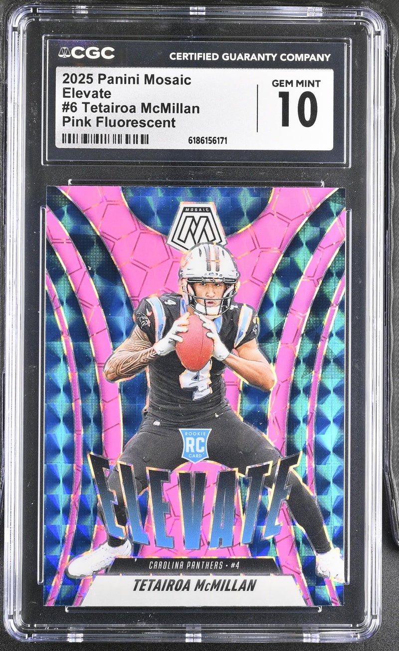 2025 Panini Mosaic Elevate Tetairoa McMillan #6 Pink Fluorescent Rookie CGC 10