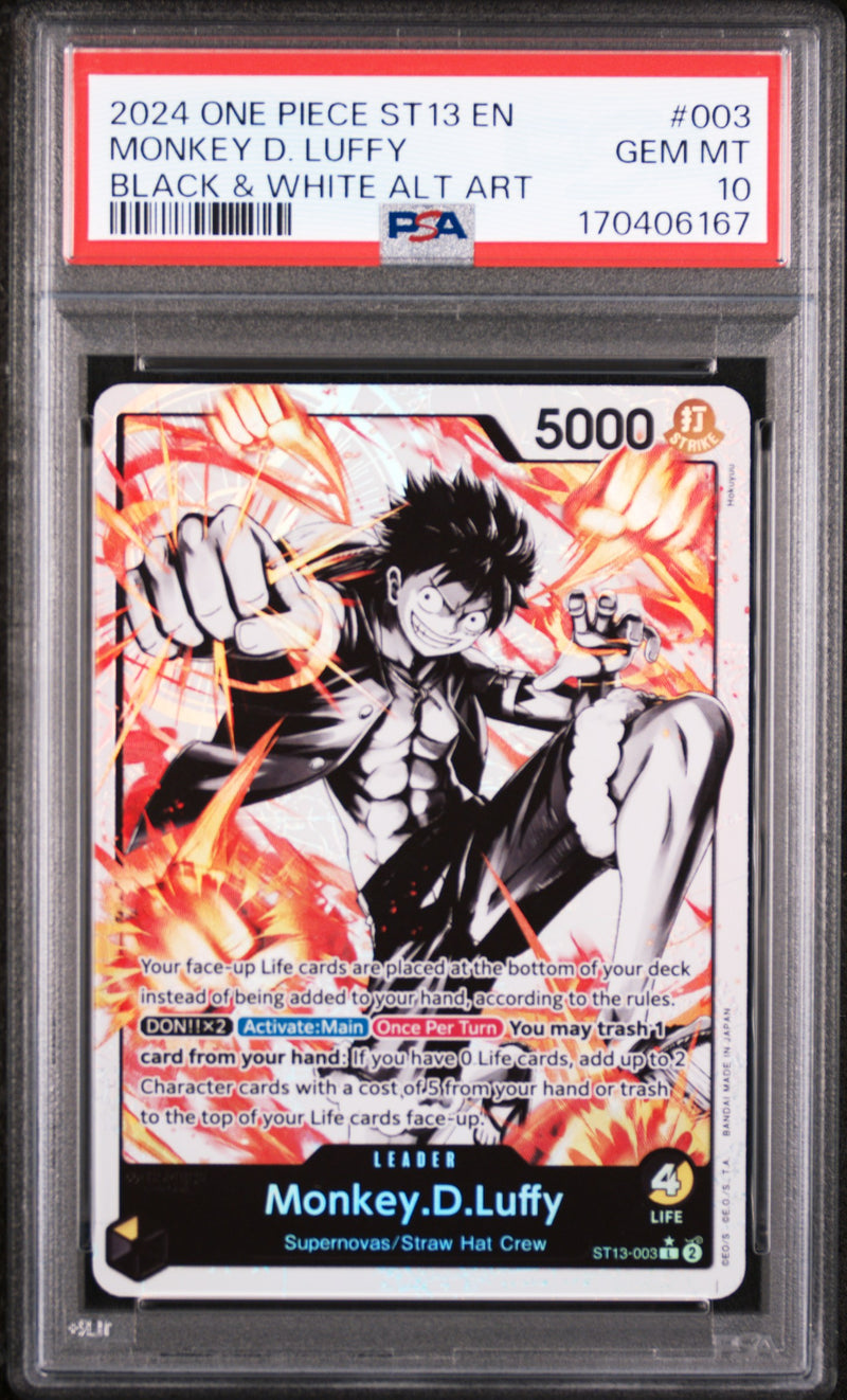 2024 One Piece Starter Deck 13 the Three Brothers Ultra Deck Black and White Alternate Art Monkey D. Luffy #ST13003 PSA 10