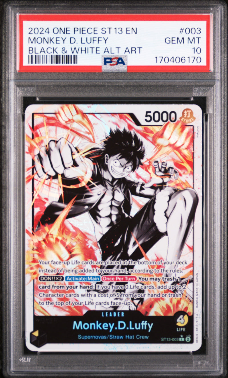 2024 One Piece Starter Deck 13 the Three Brothers Ultra Deck Black and White Alternate Art Monkey D. Luffy #ST13003 PSA 10