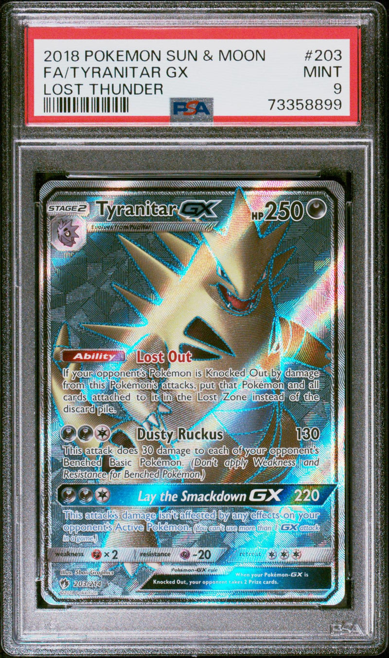 2018 Lost Thunder English Tyranitar Gx #203 PSA 9