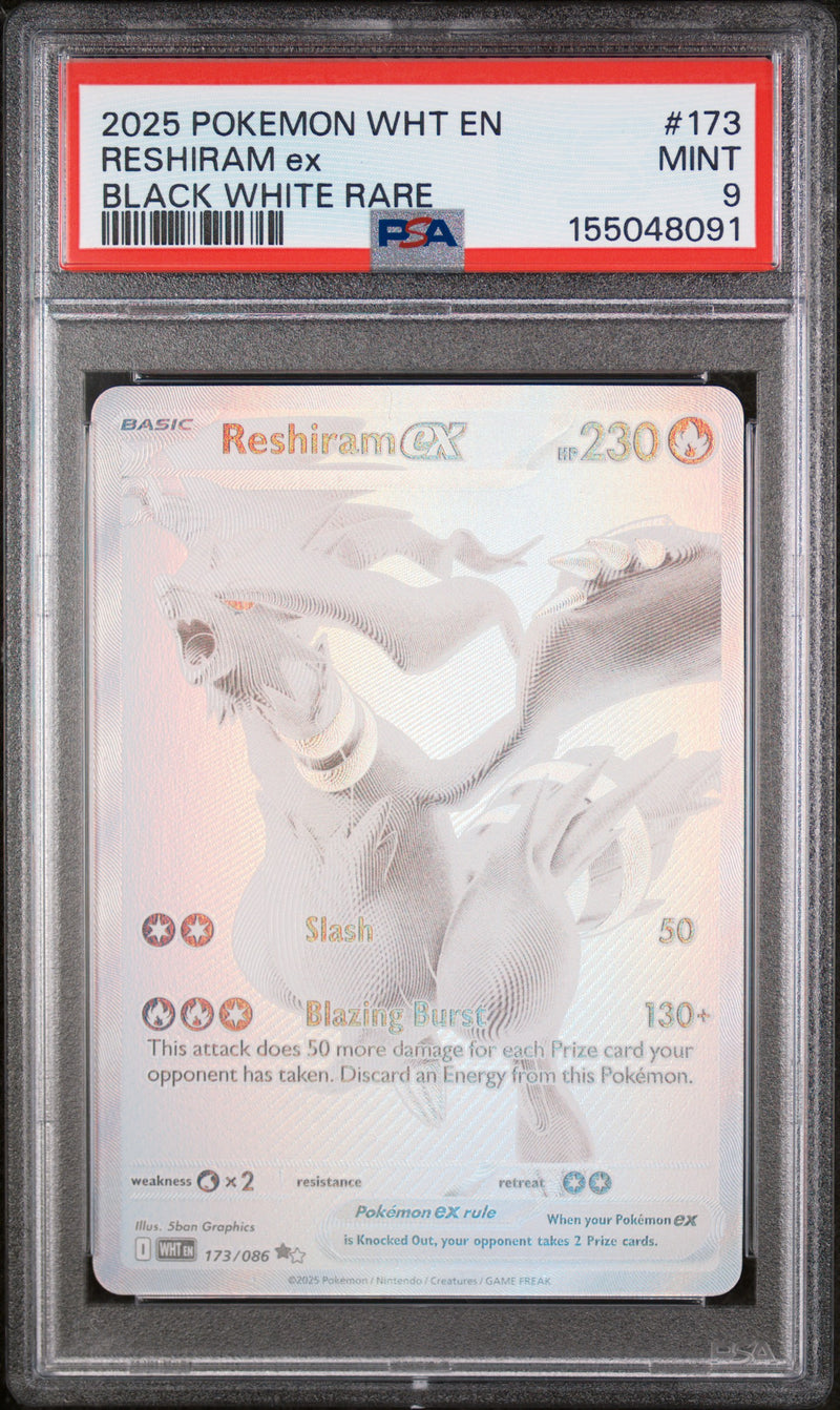 2025 Pokemon Scarlet and Violet White Flare Black White Rare Reshiram Ex #173 PSA 9