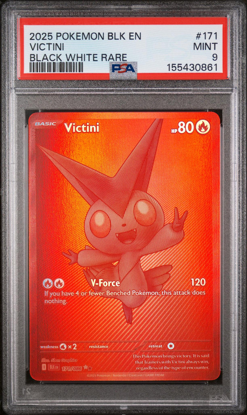 2025 Pokemon Scarlet and Violet Black Bolt Black White Rare Victini #171 PSA 9
