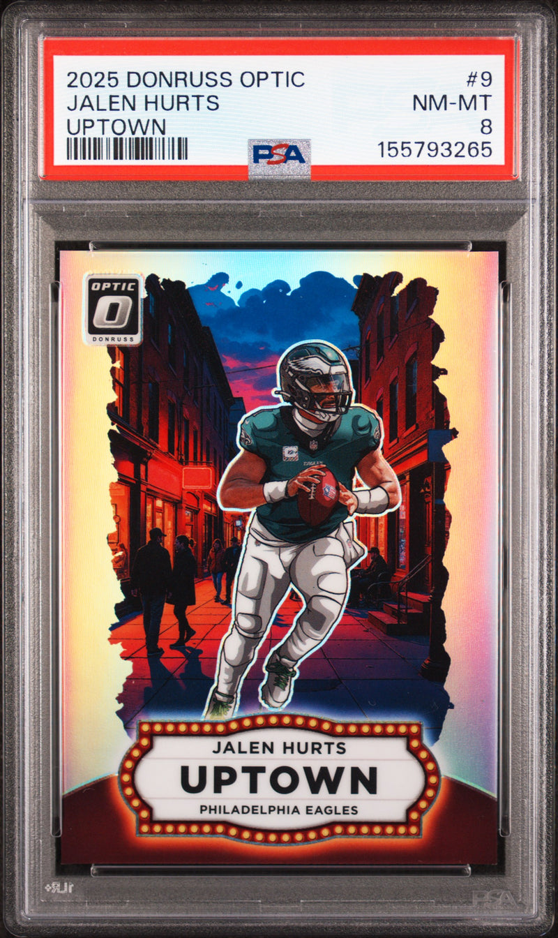 2025 Donruss Optic Uptown Jalen Hurts #9 PSA 8