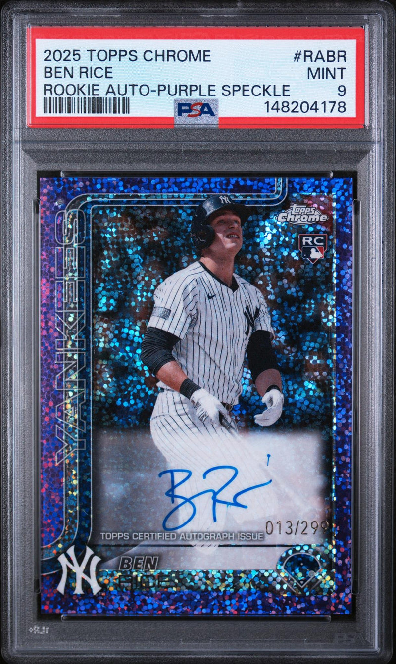 2025 Topps Chrome Rookie Autograph Purple Speckle Ben Rice #RA-BR /299 PSA 9