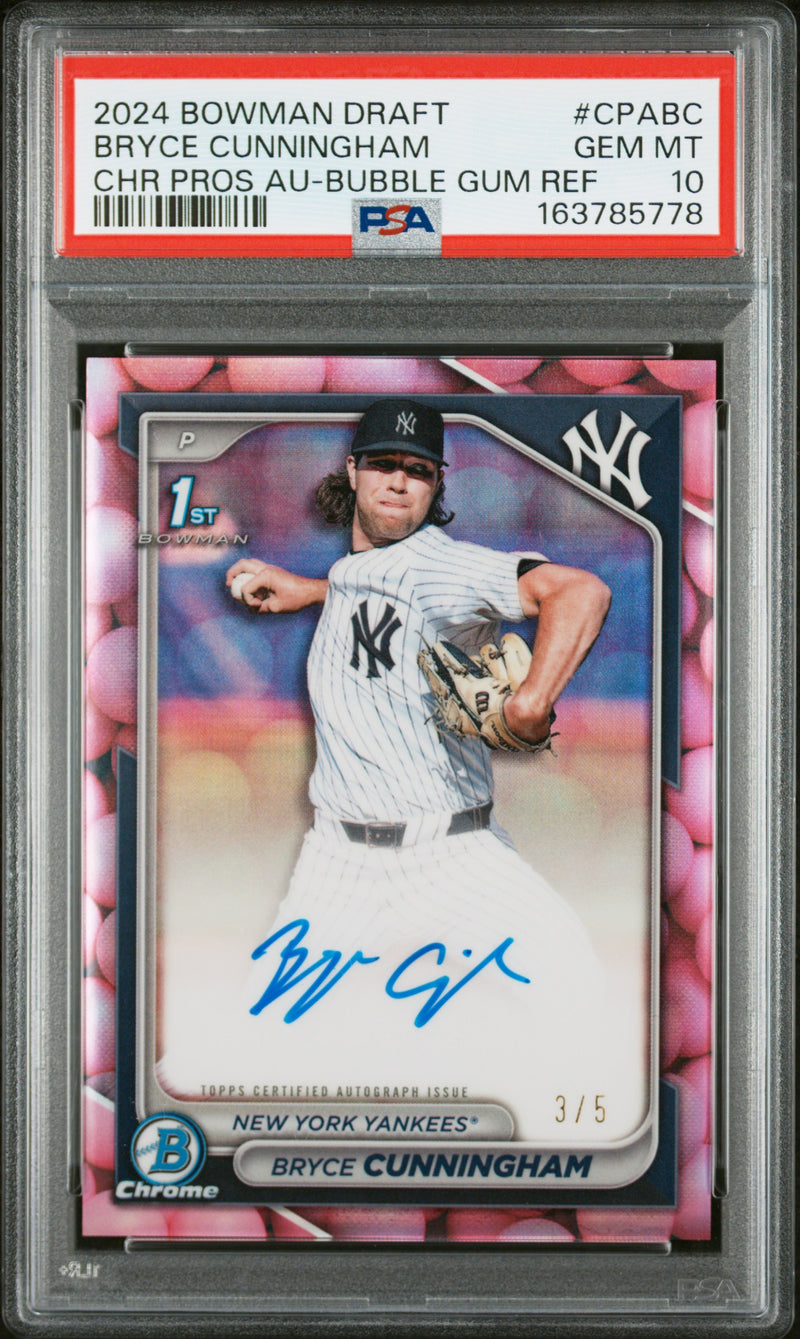 2024 Bowman Draft Chrome Prospect Autographs Bubble Gum Refractor Bryce Cunningham #CPABC /5 PSA 10