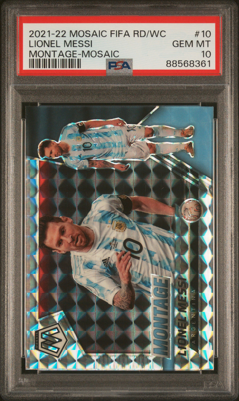 2021 Panini Mosaic Fifa Road To the World Cup Montage Mosaic Prizm Lionel Messi #10 PSA 10