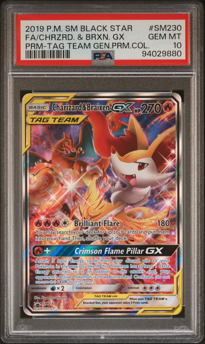 2019 Pokemon Sun and Moon Tag Team Generations Premium Collection Braixen/Charizard Gx #SM230 PSA 10