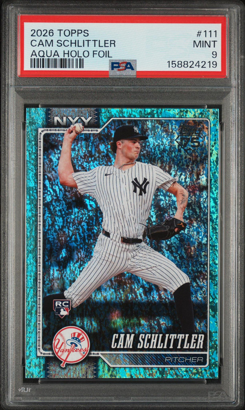 2026 Topps Aqua Holo Foil Cam Schlittler #111 PSA 9