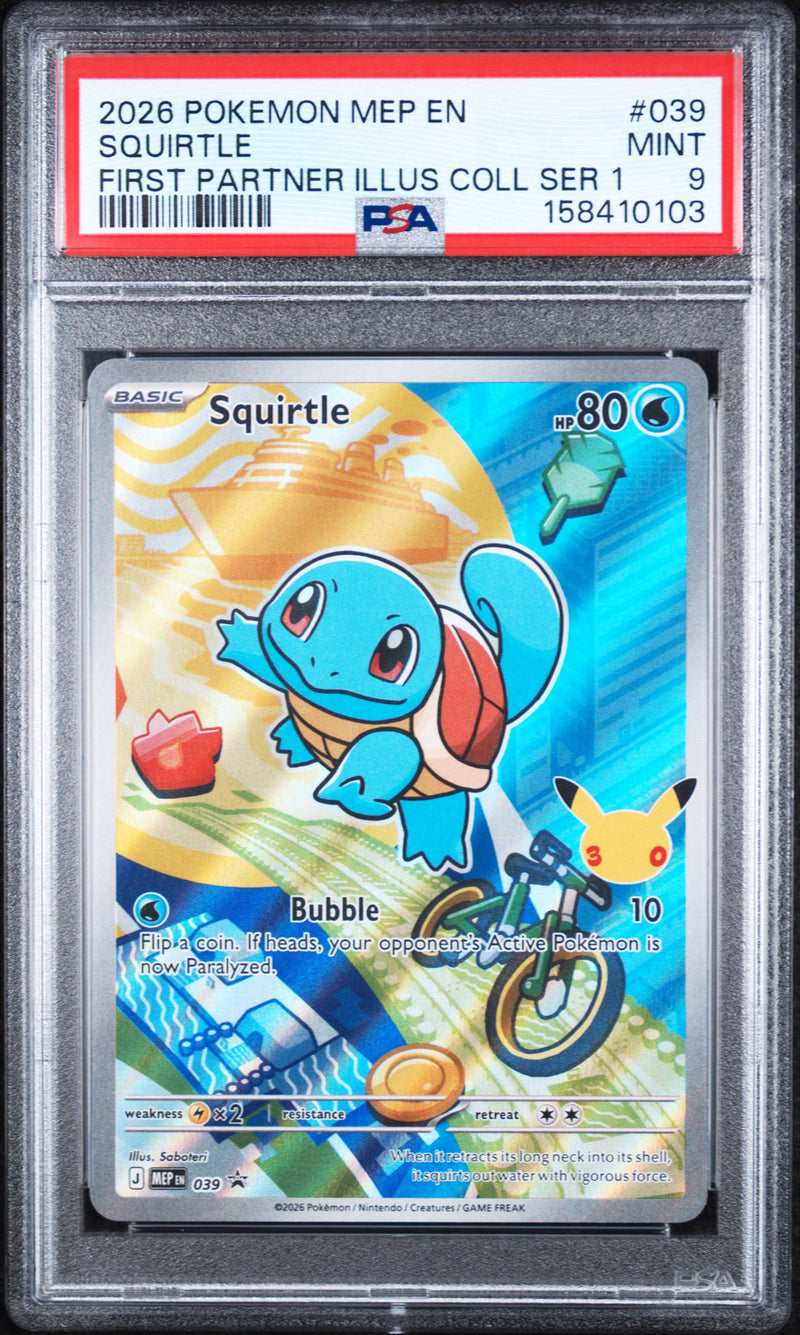 2026 Pokemon Mega Evolution Black Star Promo First Partner Illustration Collection Series 1 Squirtle #039 PSA 9