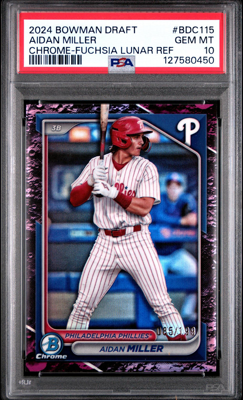 2024 Bowman Draft Chrome-Fuchsia Lunar Refractor Aidan Miller #BDC115 PSA 10