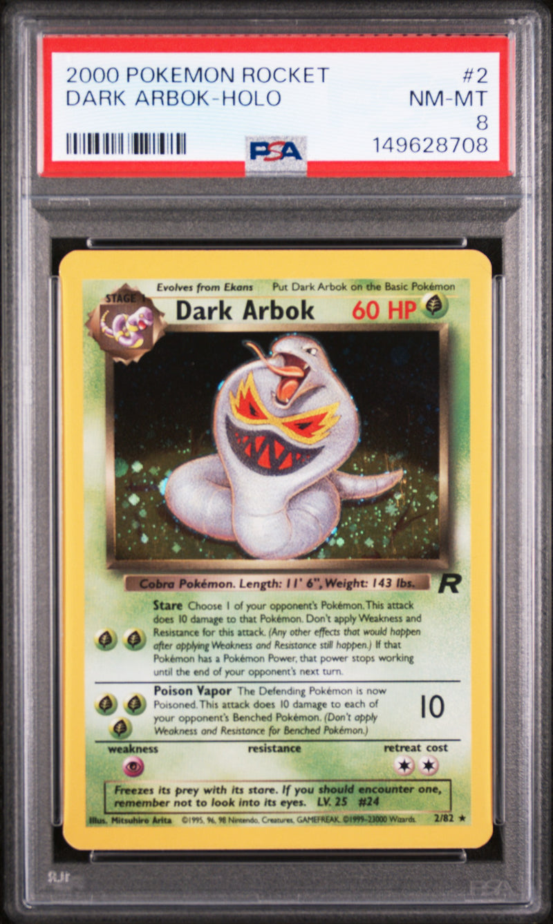 2000 Pokemon Team Rocket Holo Dark Arbok #2 PSA 8